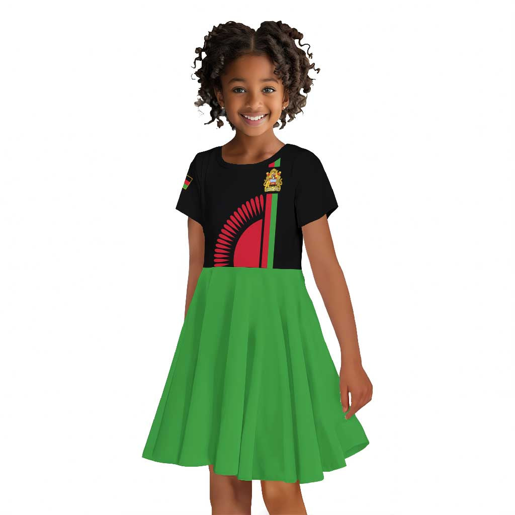 Personalized Malawi Kid Short Sleeve Dress with Coat of Arms Flag Style