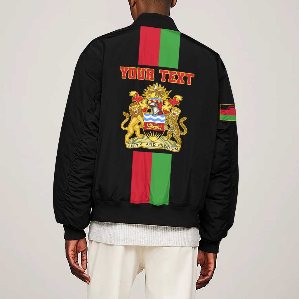 Personalized Malawi Sleeve Zip Bomber Jacket with Coat of Arms Flag Style
