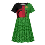 Personalized Malawi Kid Short Sleeve Dress with Coat of Arms and African Pattern