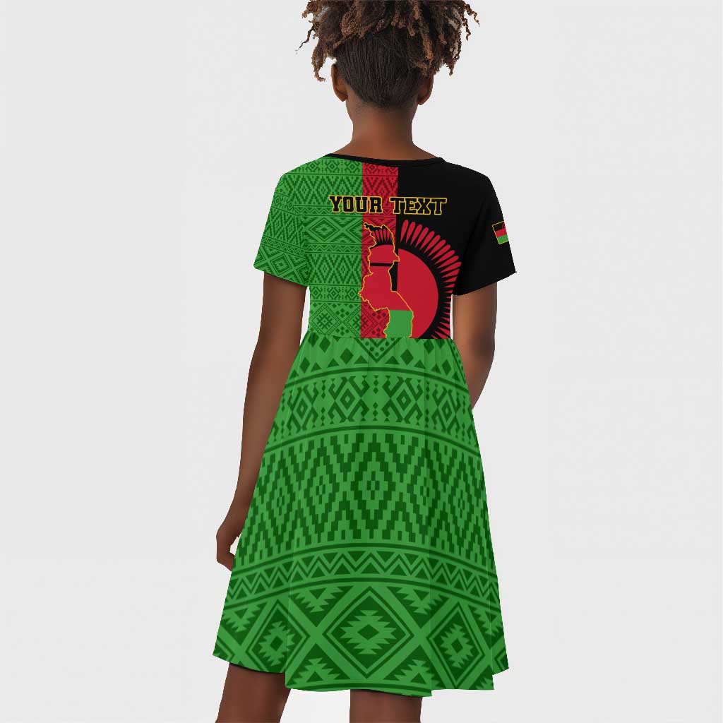 Personalized Malawi Kid Short Sleeve Dress with Coat of Arms and African Pattern
