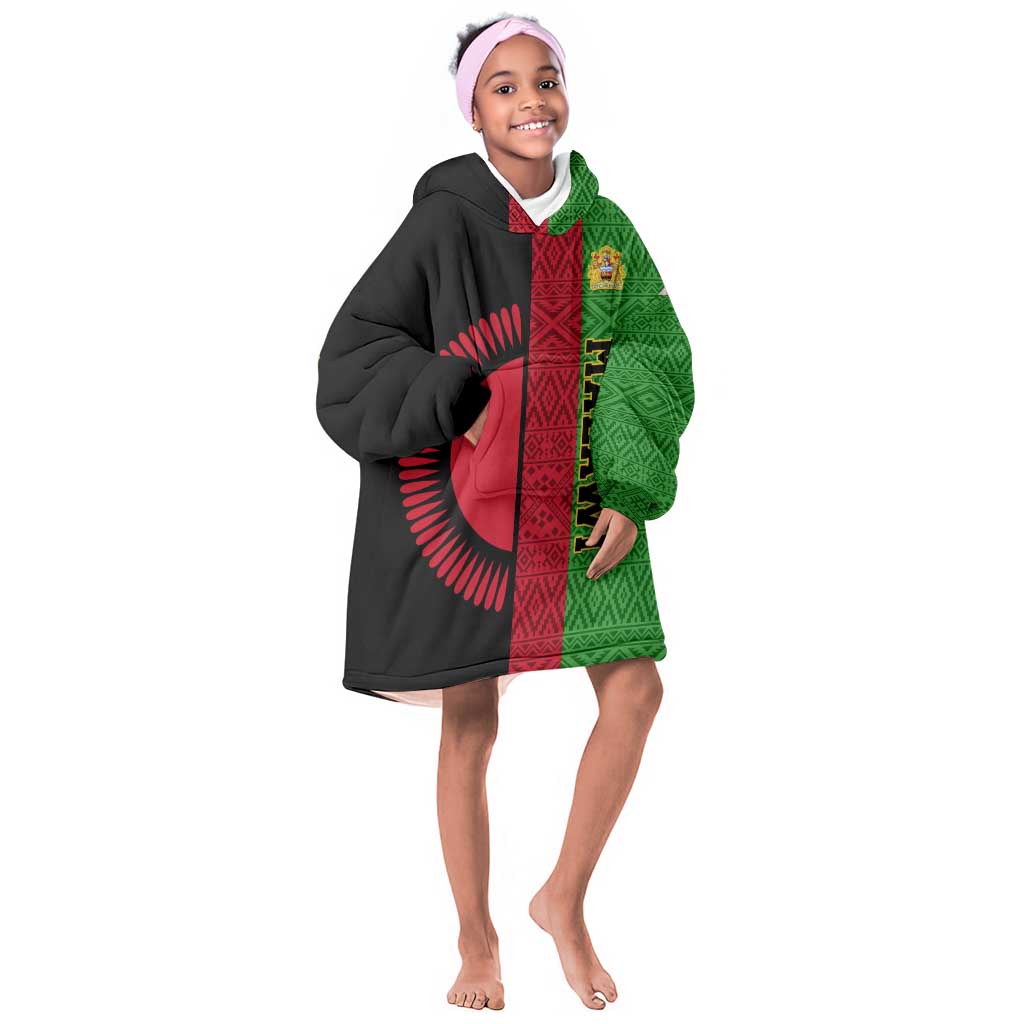 Personalized Malawi KId Wearable Blanket Hoodie with Coat of Arms and African Pattern