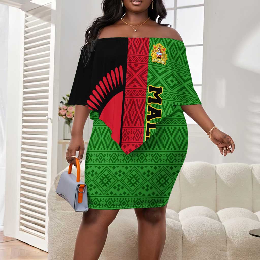 Personalized Malawi Off Shoulder Short Dress with Coat of Arms and African Pattern by AfricanPride Personalized Malawi Off Shoulder Short Dress with Coat of Arms and African Pattern by AfricanPride