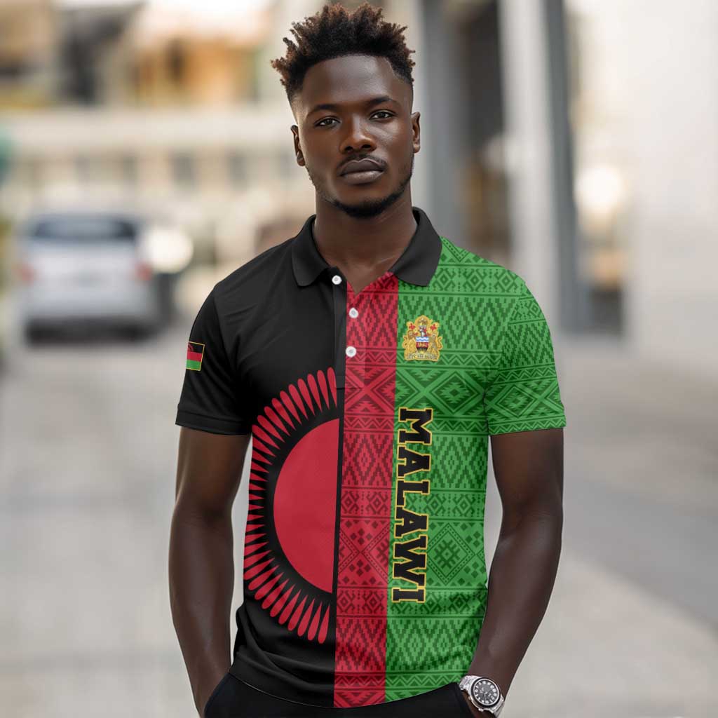 Personalized Malawi Polo Shirt with Coat of Arms and African Pattern
