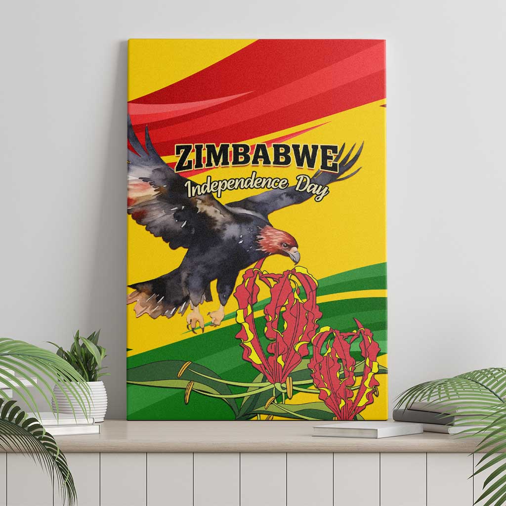Zimbabwe Independence Day Canvas Wall Art Featuring Chapungu Bird and Flame Lily