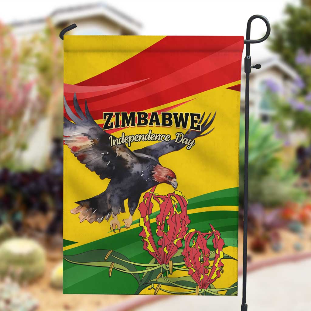 Zimbabwe Independence Day Garden Flag Featuring Chapungu Bird and Flame Lily