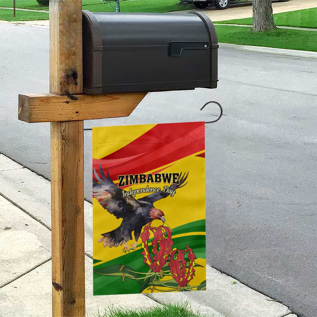 Zimbabwe Independence Day Garden Flag Featuring Chapungu Bird and Flame Lily