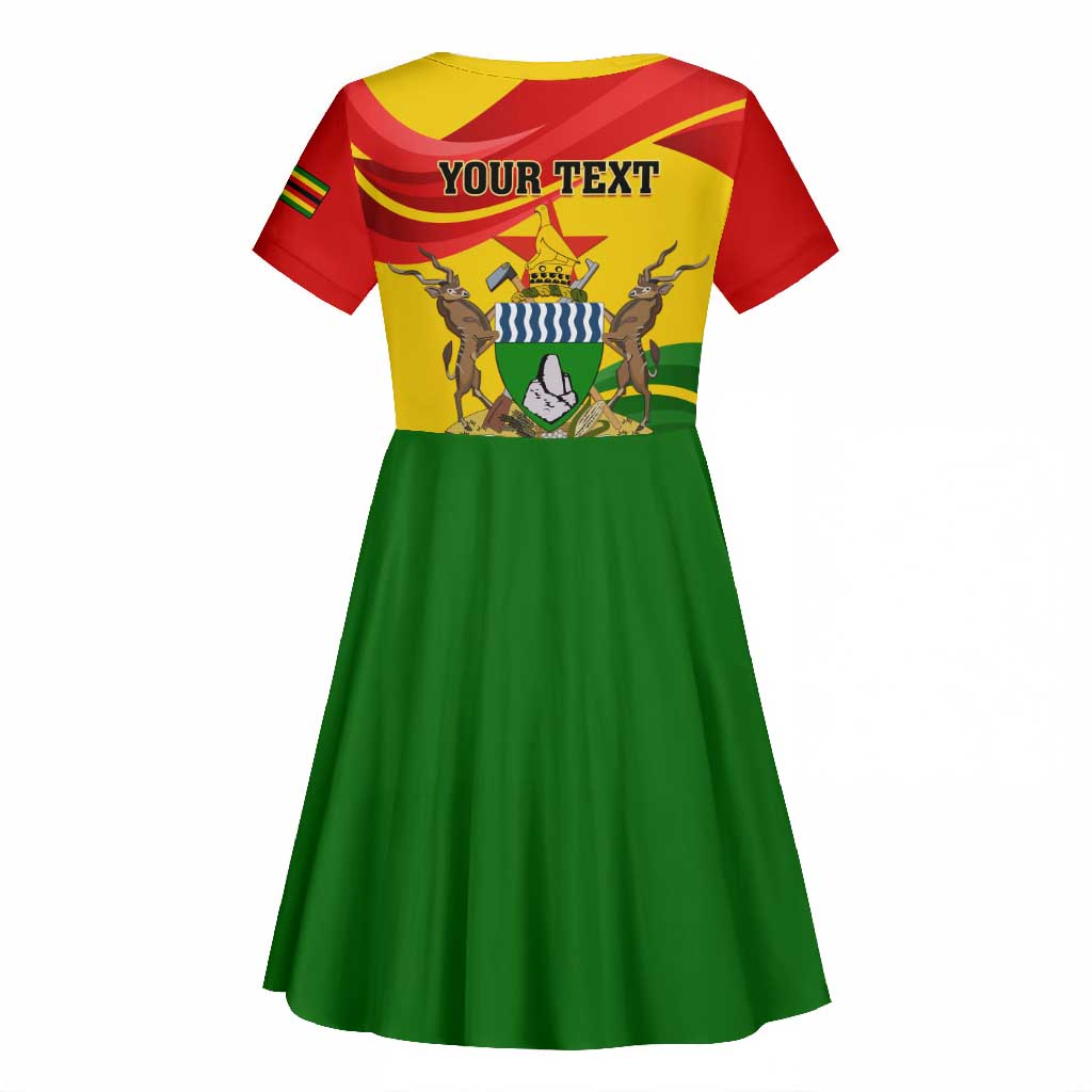Zimbabwe Independence Day Kid Short Sleeve Dress Featuring Chapungu Bird and Flame Lily