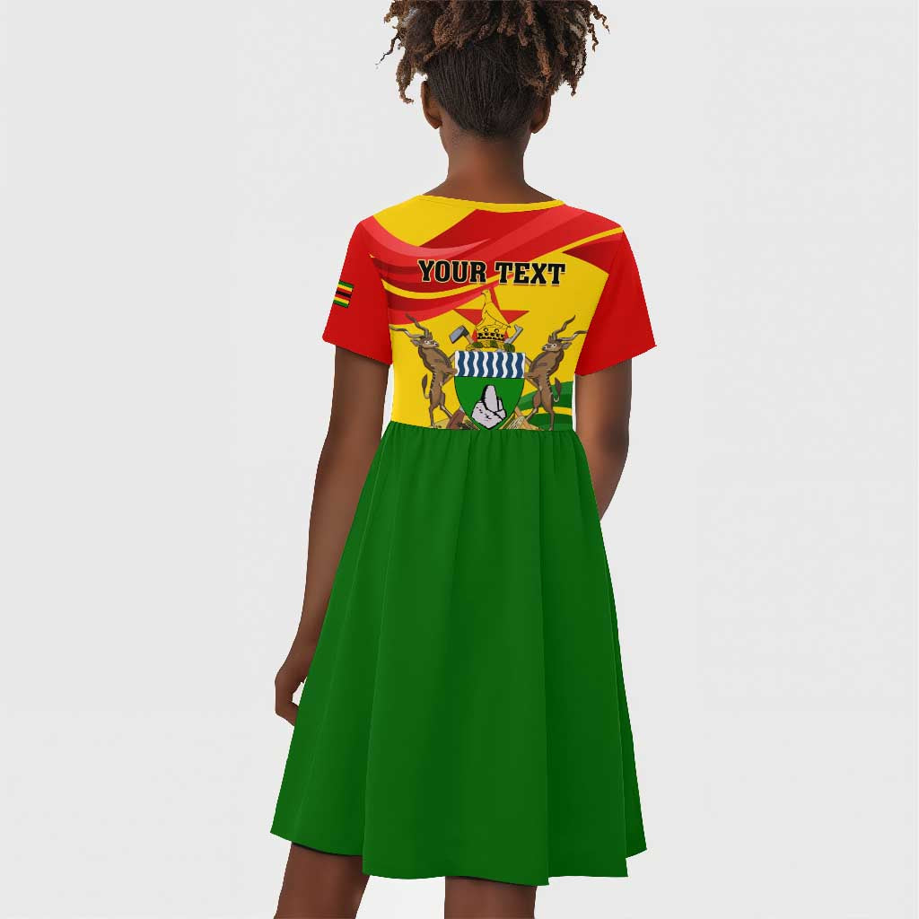 Zimbabwe Independence Day Kid Short Sleeve Dress Featuring Chapungu Bird and Flame Lily