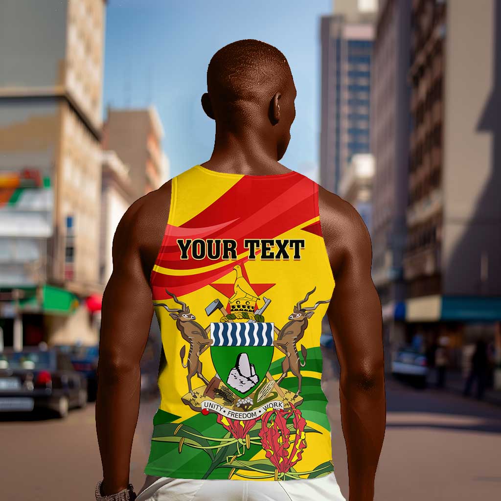 Zimbabwe Independence Day Men Tank Top Featuring Chapungu Bird and Flame Lily