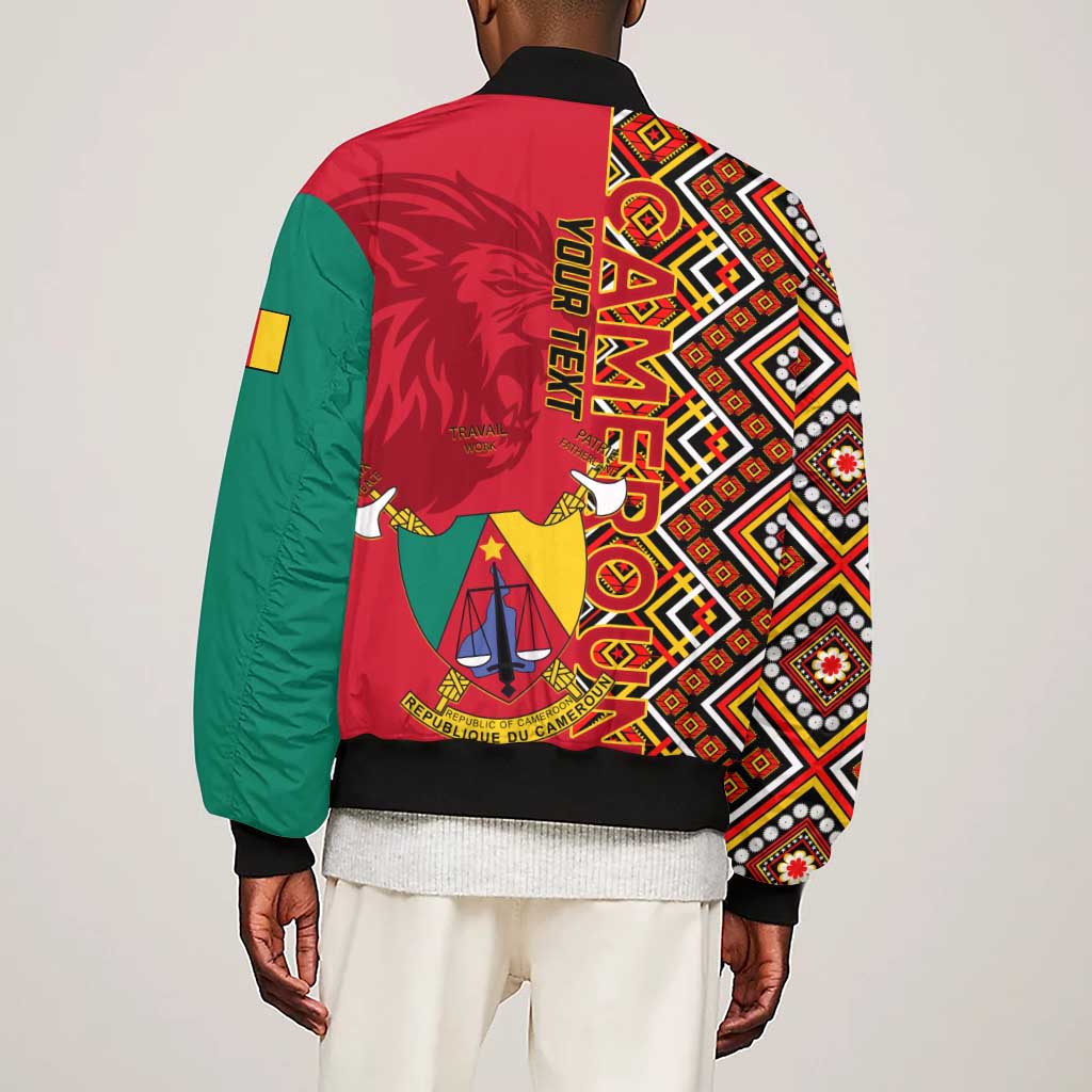 Cameroon National Day Sleeve Zip Bomber Jacket Cameroun Coat Of Arms Ankara Pattern