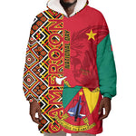 Cameroon National Day Wearable Blanket Hoodie Cameroun Coat Of Arms Ankara Pattern