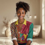 Cameroon National Day Women Casual Shirt Cameroun Coat Of Arms Ankara Pattern LT01