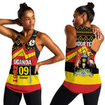 Personalized Uganda Women Racerback Tank African Pattern - Independence Day 1962