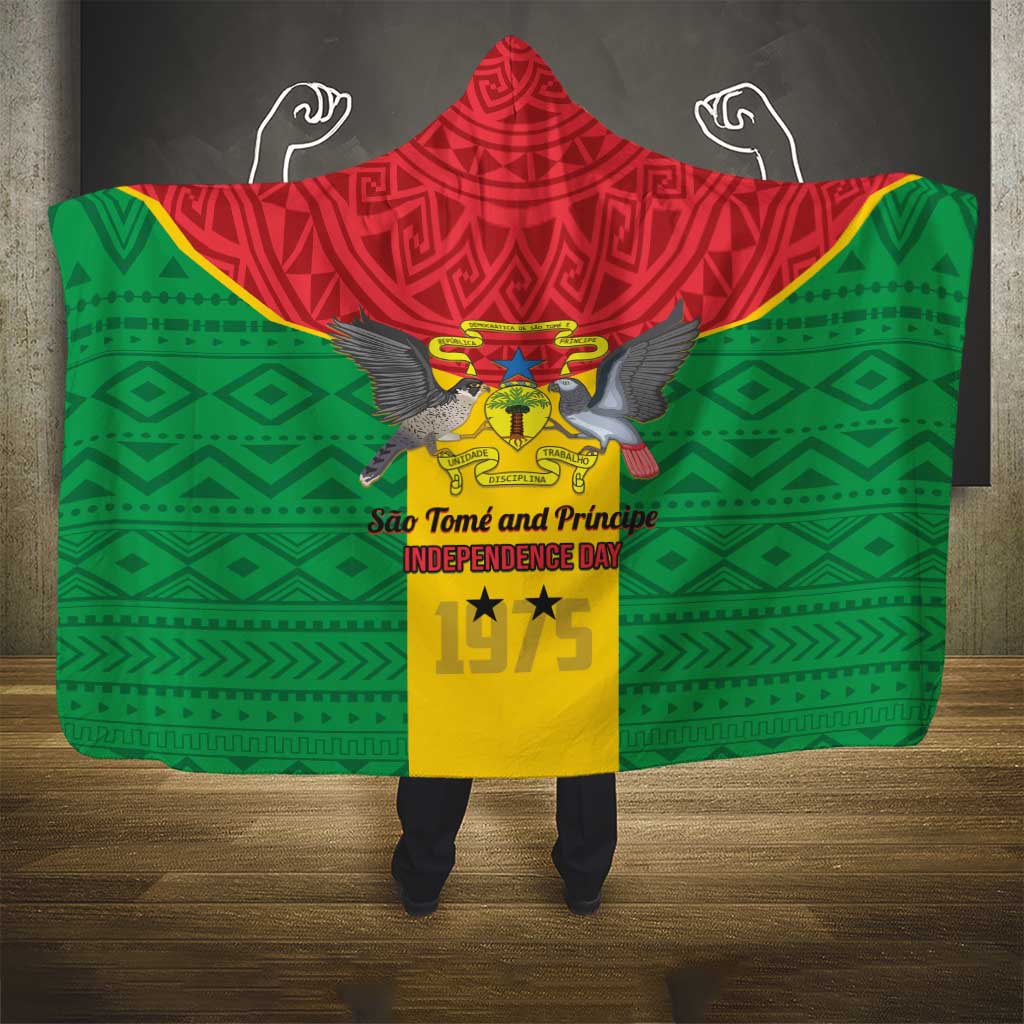 Sao Tome and Principe Independence Day Hooded Blanket Coat Of Arms Mix African Pattern