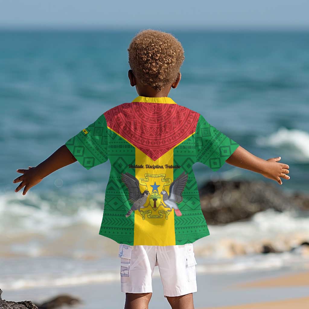 Sao Tome and Principe Independence Day Kid Hawaiian Shirt Coat Of Arms Mix African Pattern
