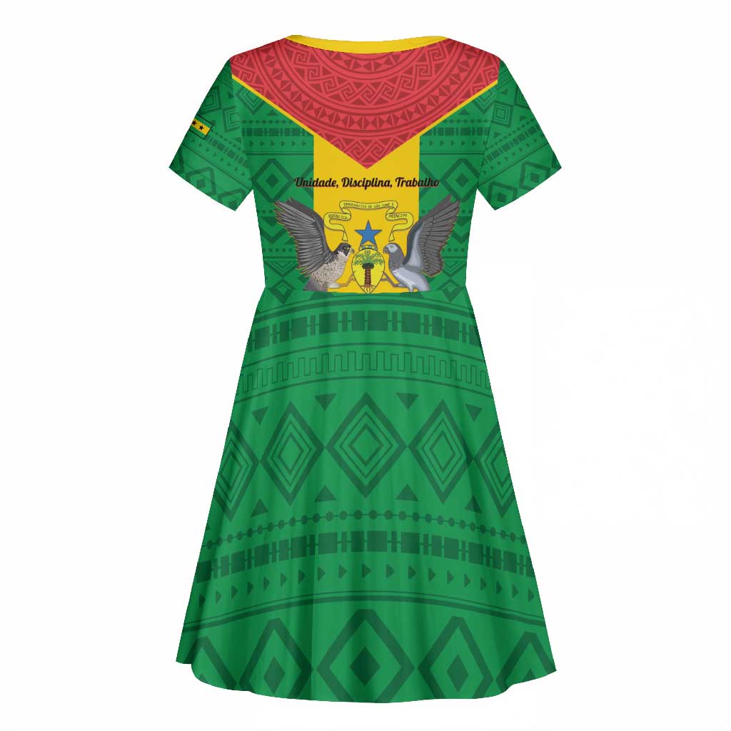 Sao Tome and Principe Independence Day Kid Short Sleeve Dress Coat Of Arms Mix African Pattern