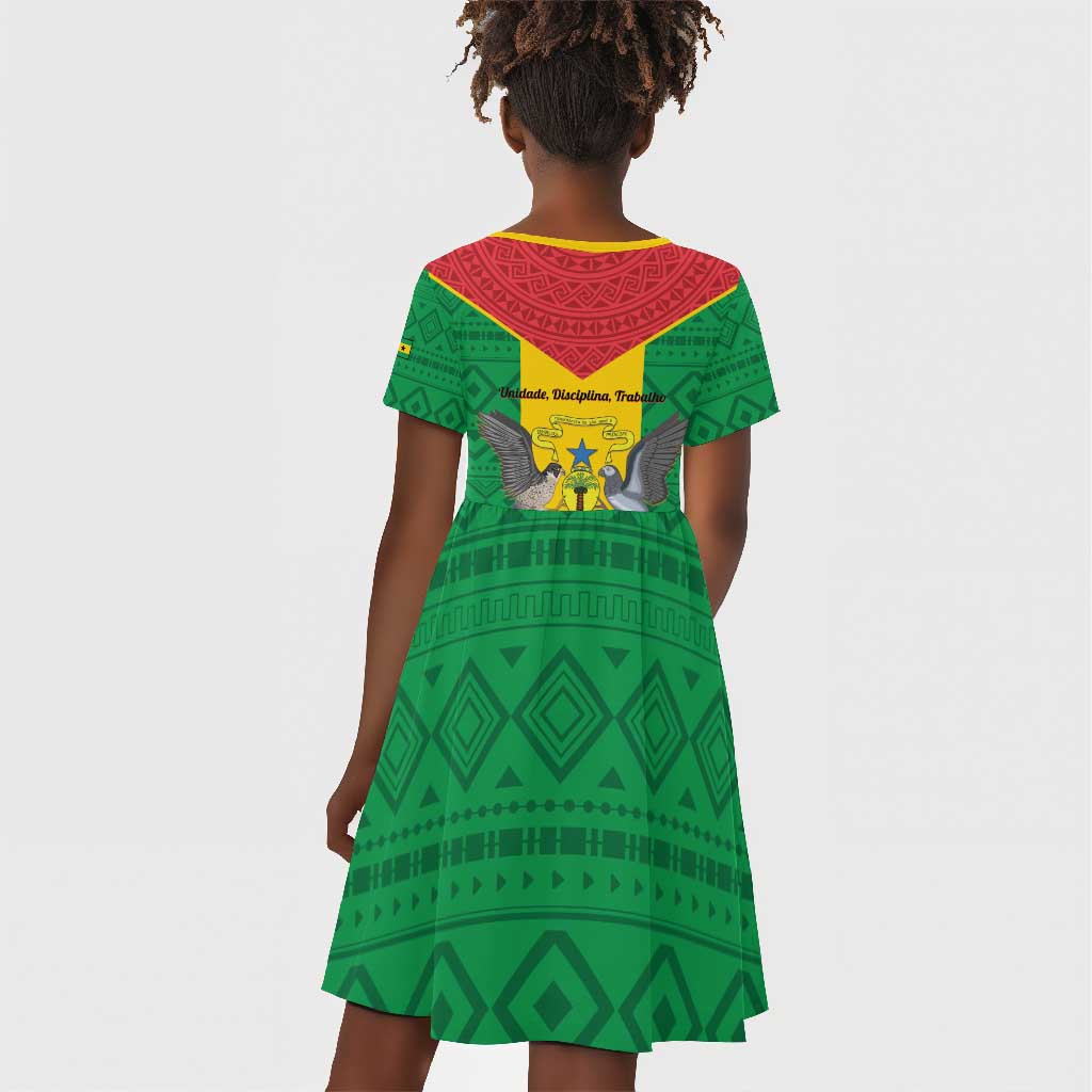 Sao Tome and Principe Independence Day Kid Short Sleeve Dress Coat Of Arms Mix African Pattern