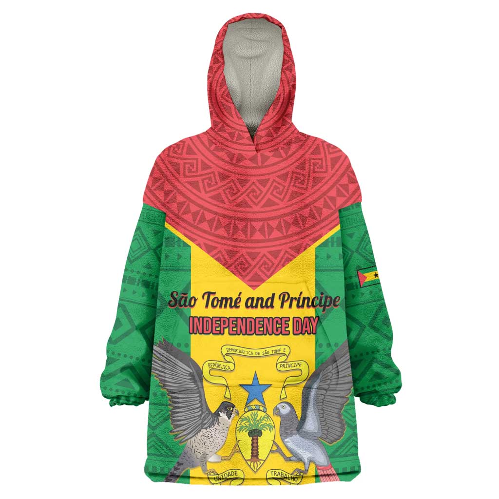 Sao Tome and Principe Independence Day KId Wearable Blanket Hoodie Coat Of Arms Mix African Pattern