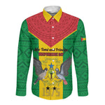 Sao Tome and Principe Independence Day Long Sleeve Button Shirt Coat Of Arms Mix African Pattern