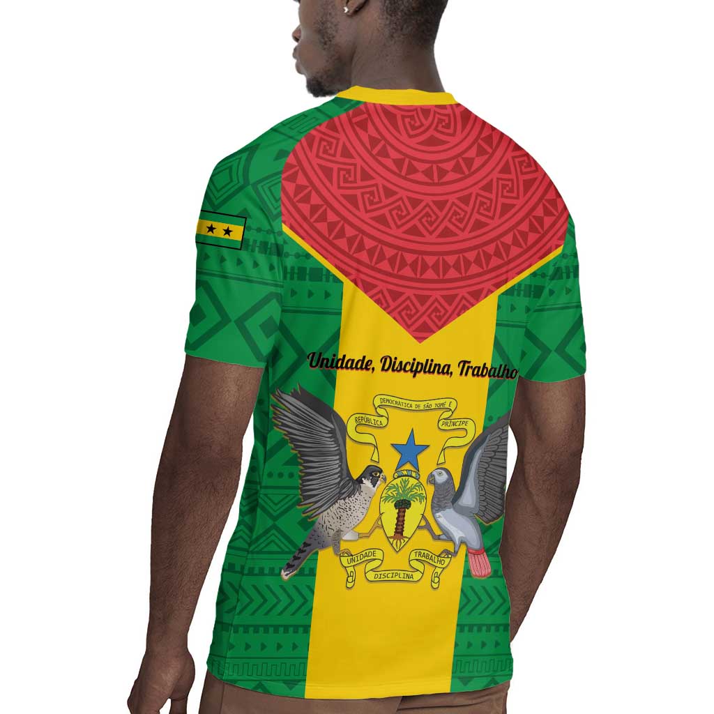 Sao Tome and Principe Independence Day Rugby Jersey Coat Of Arms Mix African Pattern