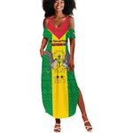 Sao Tome and Principe Independence Day Summer Maxi Dress Coat Of Arms Mix African Pattern