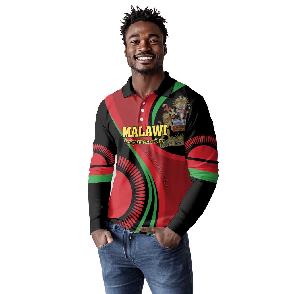 Malawi Independence Day Long Sleeve Polo Shirt Unity and Freedom