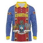 Eswatini African Pattern Long Sleeve Polo Shirt Swaziland Shield Siyinqaba