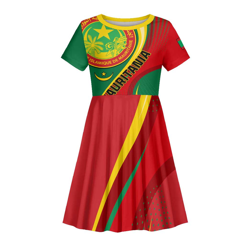 Personalized Mauritania Independence Day Kid Short Sleeve Dress with Mauritanian Seal - Special Version