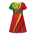 Personalized Mauritania Independence Day Kid Short Sleeve Dress with Mauritanian Seal - Special Version