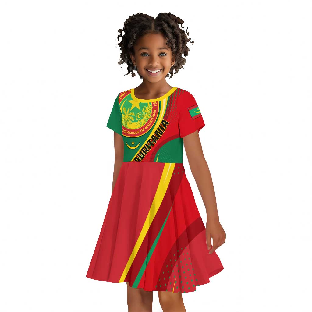 Personalized Mauritania Independence Day Kid Short Sleeve Dress with Mauritanian Seal - Special Version