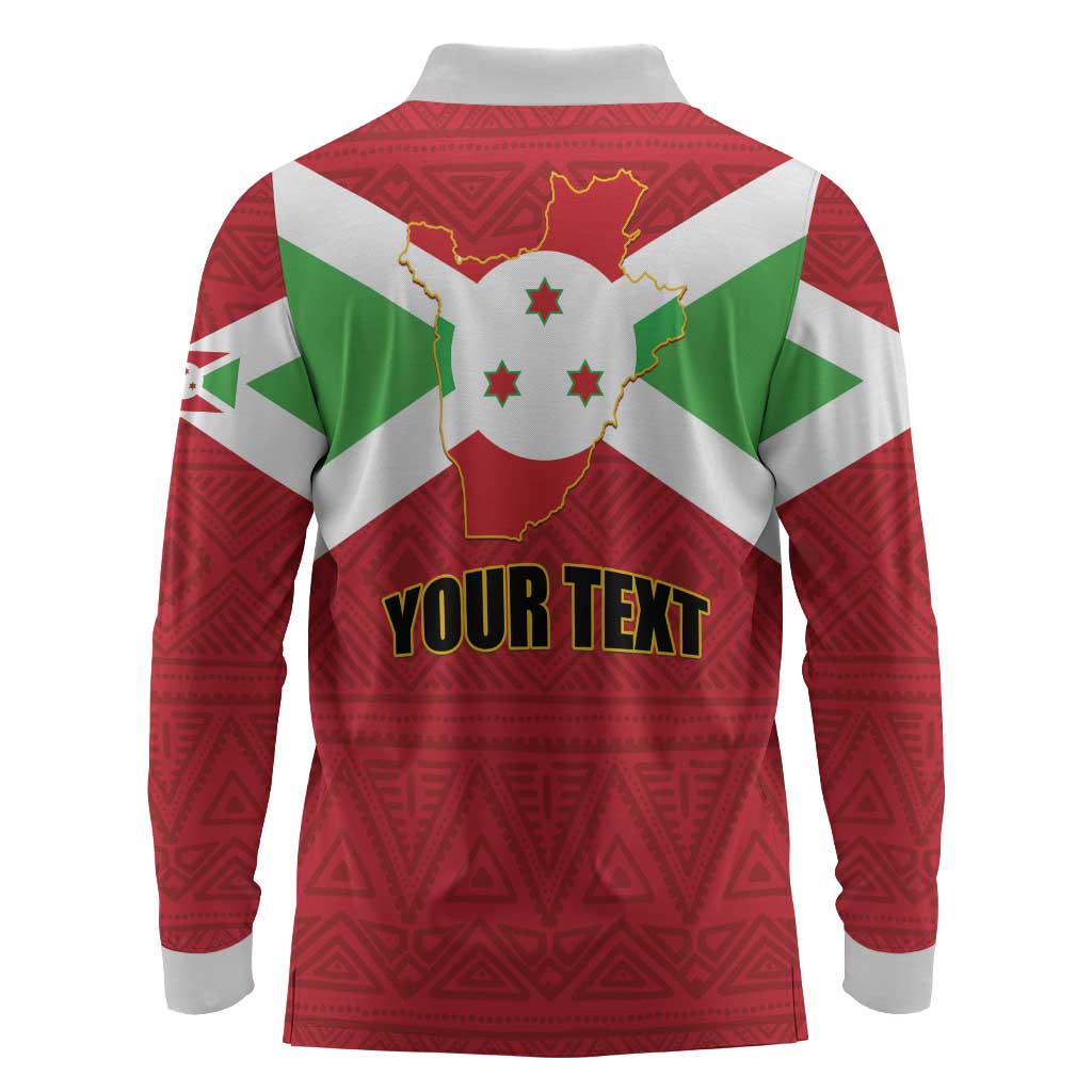 Personalized Burundi Long Sleeve Polo Shirt Coat Of Arms African Pattern