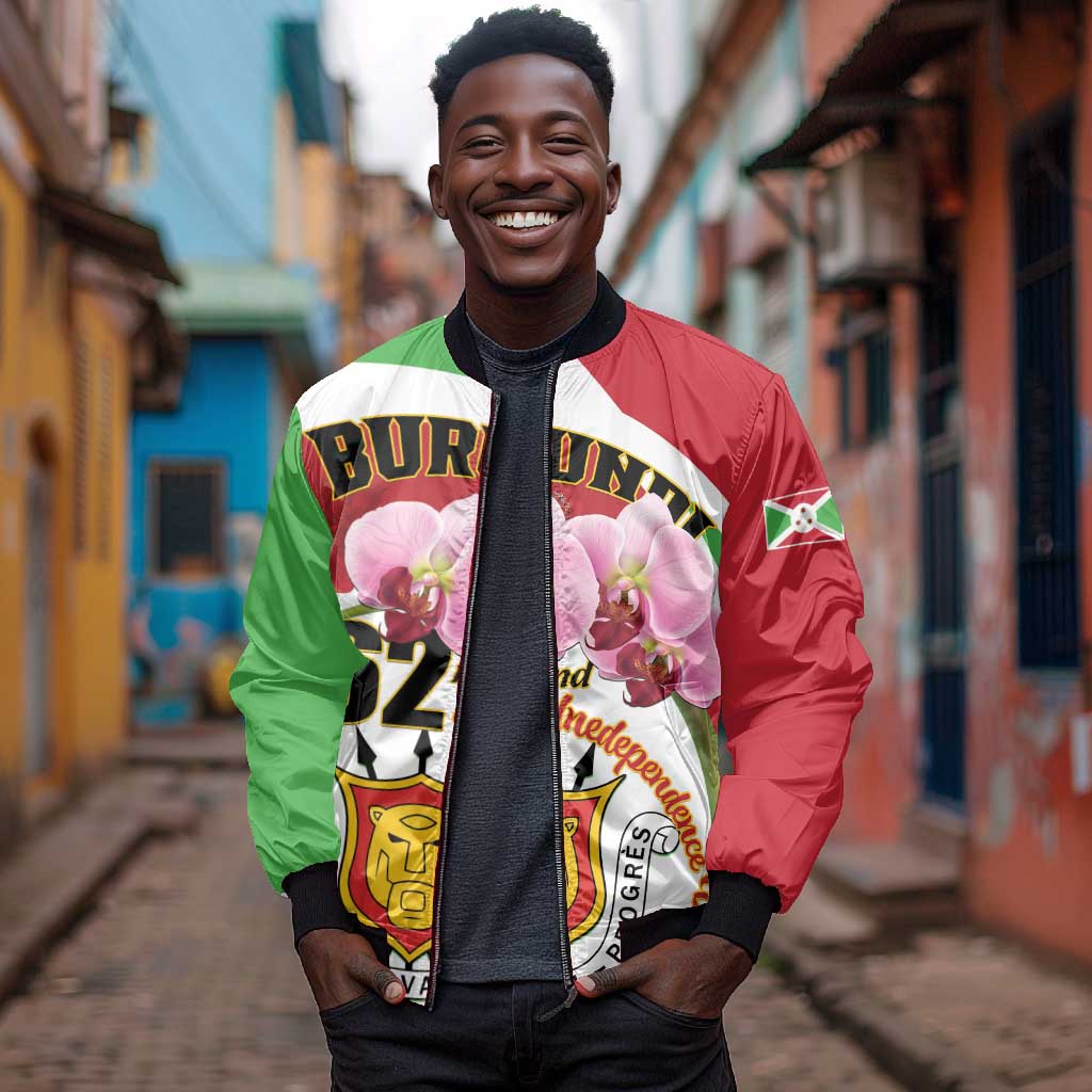Personalized Burundi Independence Day Sleeve Zip Bomber Jacket Coat Of Arms Bujumbura Flower