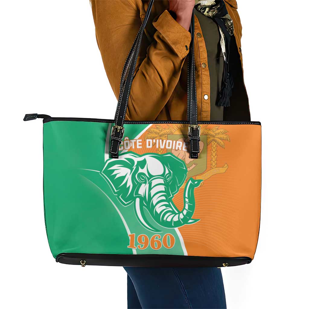 Ivory Coast Independence Day Leather Tote Bag Cote d Ivoire Elephant