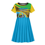 Personalized Tanzania Independence Day Kid Short Sleeve Dress with Tanzanian Coat of Arms and African Pattern