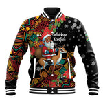 South Africa Gelukkige Kersfees Baseball Jacket Black Santa Claus Riding Springbok LT01