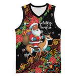 South Africa Gelukkige Kersfees Basketball Jersey Black Santa Claus Riding Springbok - African Pride
