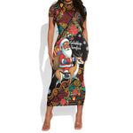 South Africa Gelukkige Kersfees Short Sleeve Bodycon Dress Black Santa Claus Riding Springbok LT01