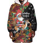South Africa Gelukkige Kersfees Wearable Blanket Hoodie Black Santa Claus Riding Springbok