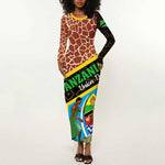 Tanzania Union Day 2024 Long Sleeve Bodycon Dress Uhuru na Umoja Giraffe Pattern LT01