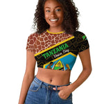Tanzania Union Day 2024 Raglan Cropped T shirt Uhuru na Umoja Giraffe Pattern