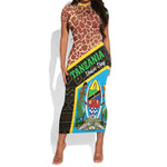 Tanzania Union Day 2024 Short Sleeve Bodycon Dress Uhuru na Umoja Giraffe Pattern LT01