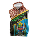 Tanzania Union Day 2024 Sleeveless Hoodie Uhuru na Umoja Giraffe Pattern - African Pride