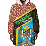 Tanzania Union Day 2024 Wearable Blanket Hoodie Uhuru na Umoja Giraffe Pattern