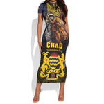 Chad Independence Day 1960 Short Sleeve Bodycon Dress Tchad Goat and Lion African Pattern LT01