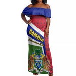 Gambia Independence Day Off Shoulder Maxi Dress with Coat of Arms and African Pattern