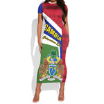 Gambia Independence Day Short Sleeve Bodycon Dress with Coat of Arms and African Pattern LT01
