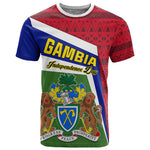 Gambia Independence Day T shirt with Coat of Arms and African Pattern