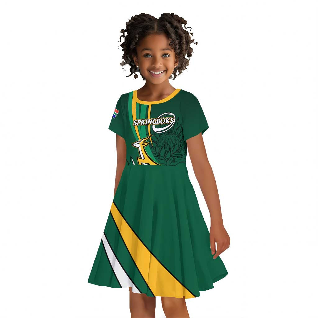 Personalized South Africa Rugby Kid Short Sleeve Dress - Springboks Go Champions, World Cup