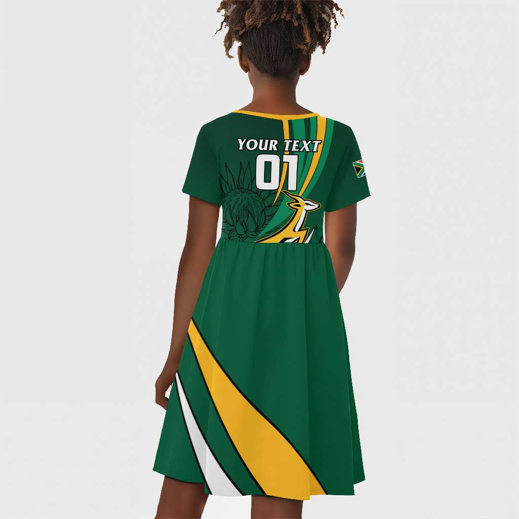 Personalized South Africa Rugby Kid Short Sleeve Dress - Springboks Go Champions, World Cup