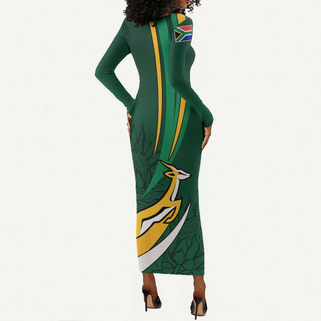 Personalized South Africa Rugby Long Sleeve Bodycon Dress - Springboks Go Champions, World Cup LT01